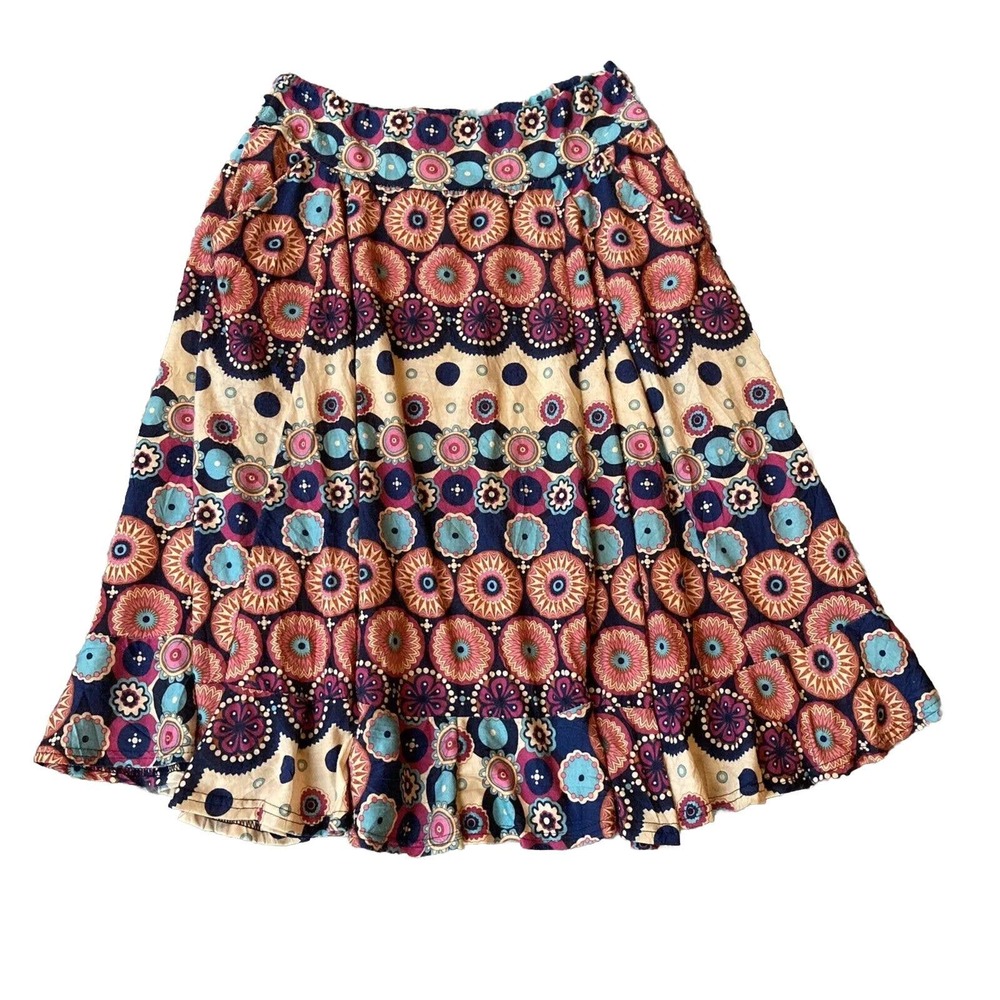 Luna Claire Skirt Sz M Floral Midi Boho Colorful Pull On Waist Casual Fun Womens